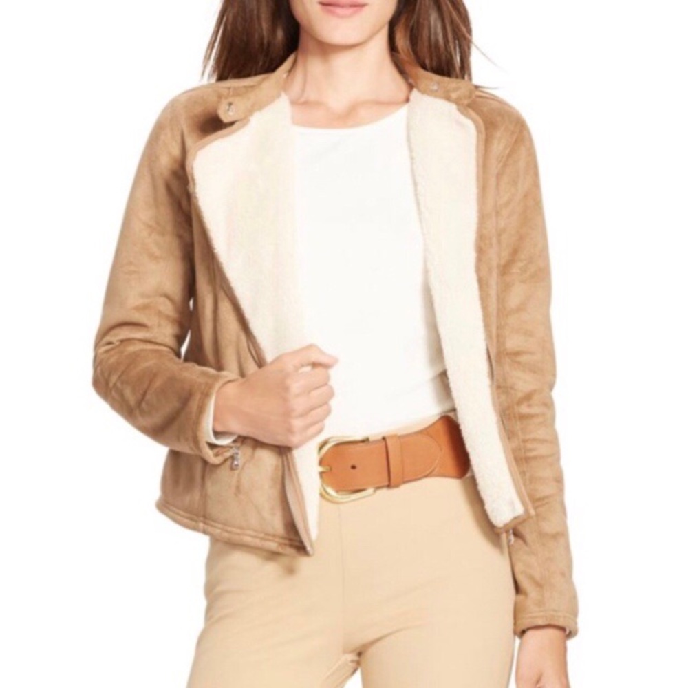 Lauren Ralph Lauren Suede Sherpa Moto Jacket - L